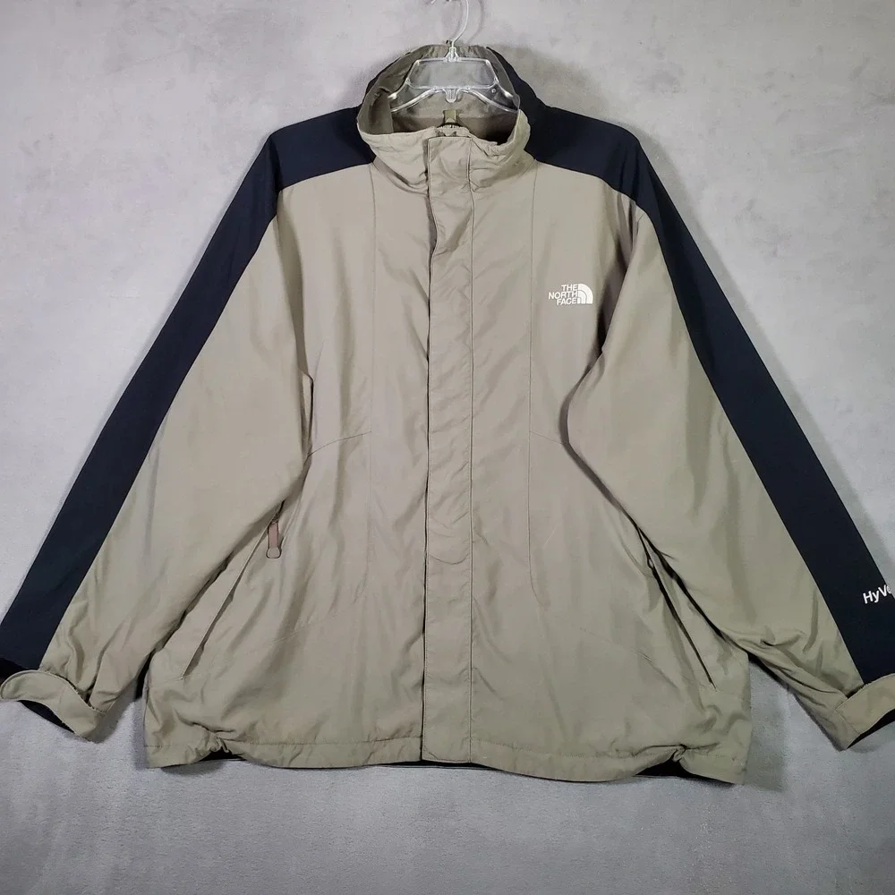 VTG The North Face HyVent Jacket Mens‎ XL Gray Black Colorblock Waterproof  Y2K